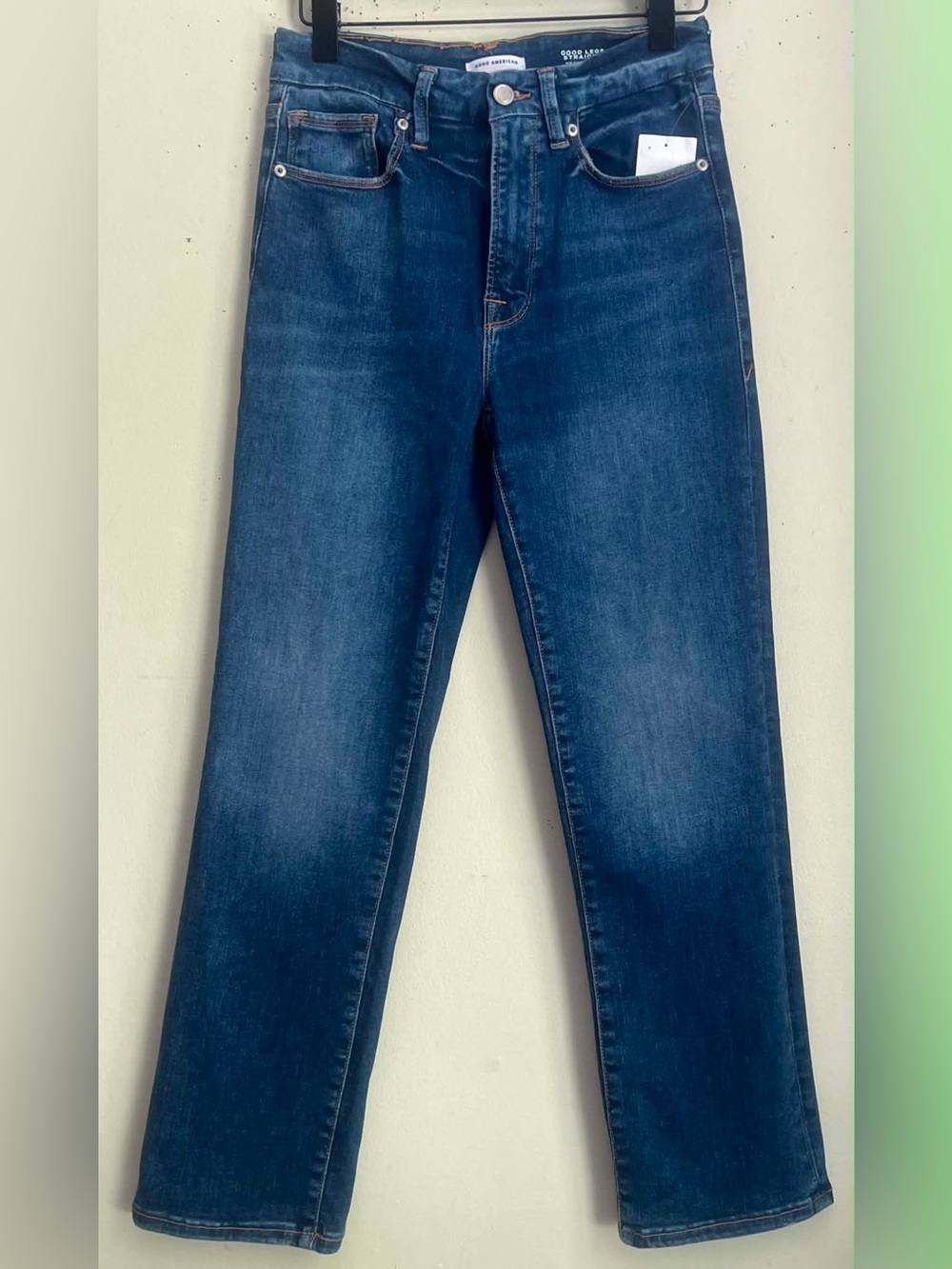 Good American Mid-Dark Blue Straight Leg Jeans